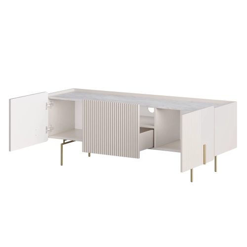 Szafka RTV Malmi 150 cm - kaszmir / crema bianca / złote nóżki